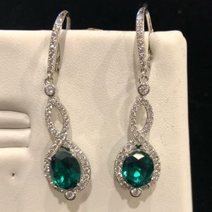 Sterling Silver and Simulated Emerald CZ Earrings